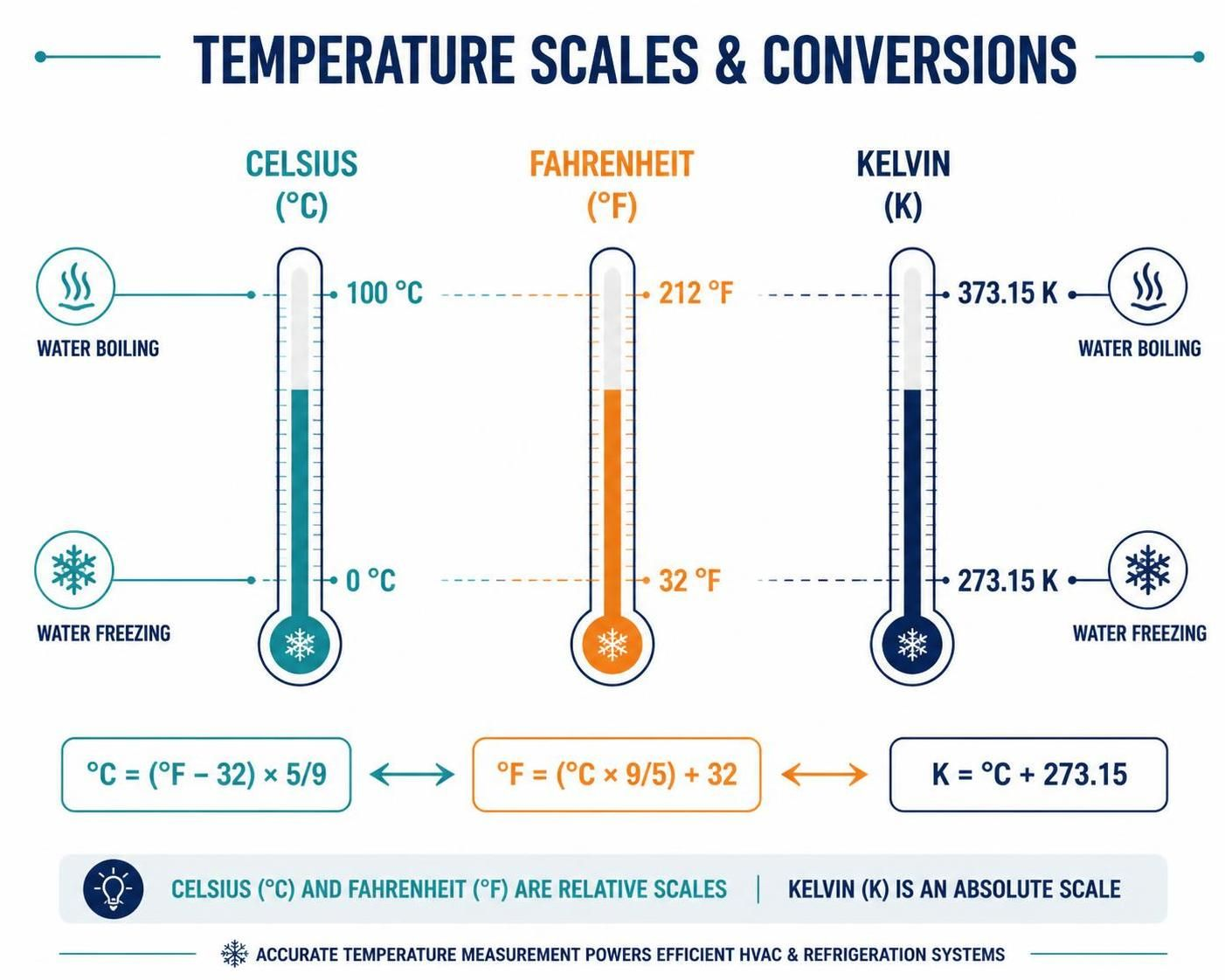 Celsius, Fahrenheit and Kelvin