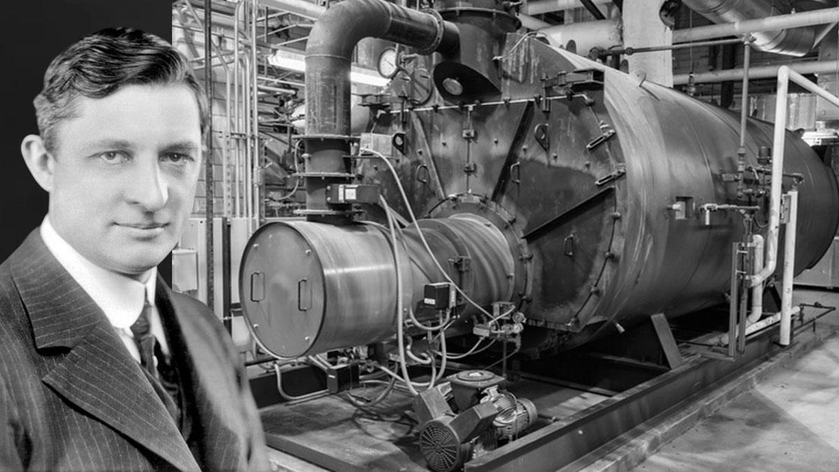 Historical photograph of a large-scale Carrier air-conditioning installation